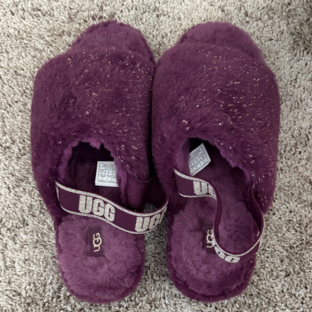 UGG Plum Fuzzy Slide Slippers
